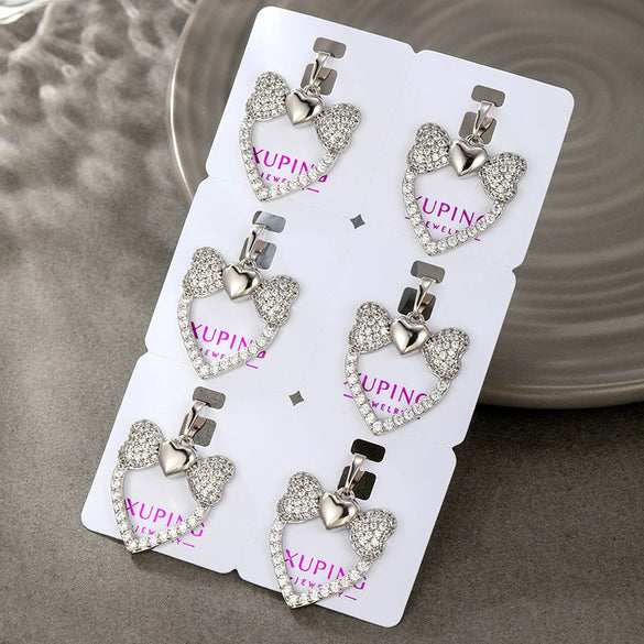 Wholesale Alloy Electroplated Heart Shape Inlaid Zircon Bow Love Pendant Necklace For Women