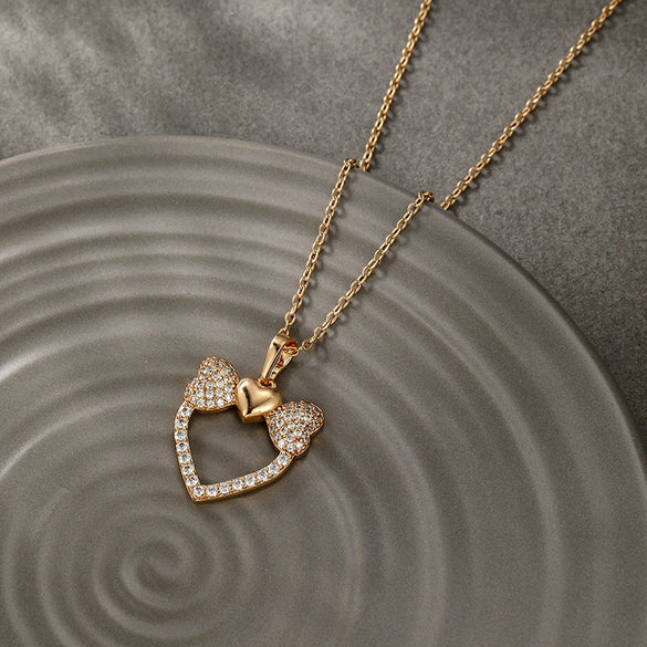 Wholesale Alloy Electroplated Heart Shape Inlaid Zircon Bow Love Pendant Necklace For Women