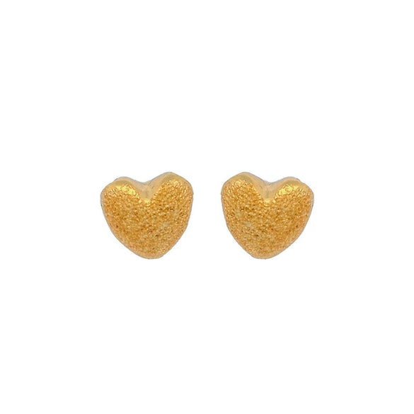 Wholesale Alloy Electroplated 24K Gold Frosted Heart Shape Women's Earrings Simple Style