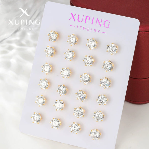 Wholesale Alloy Electroplated 24K Gold Simple Geometric Sixclaw Single Zircon Unisex Earrings