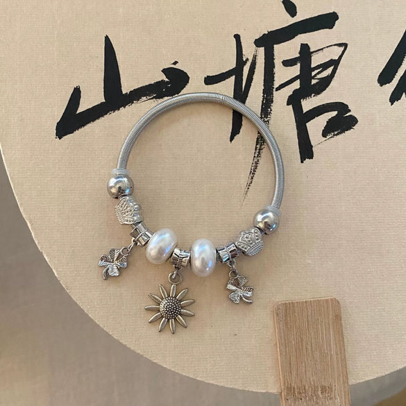 Wholesale Alloy Electroplated Little Fresh Style Sunflower Beaded Diy Bracelet