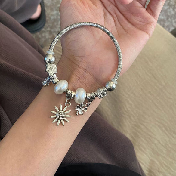 Wholesale Alloy Electroplated Little Fresh Style Sunflower Beaded Diy Bracelet