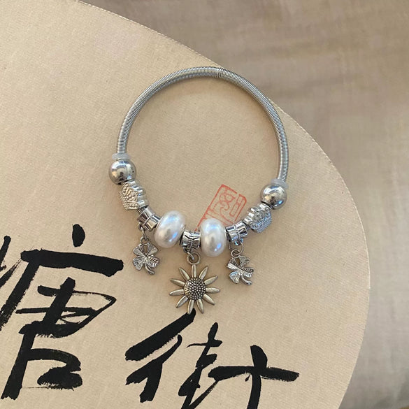 Wholesale Alloy Electroplated Little Fresh Style Sunflower Beaded Diy Bracelet
