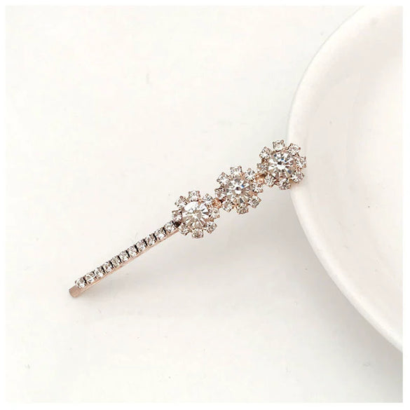 Wholesale Alloy Electroplated Minimalist Flower Edge Metal Hairpin For Women With Rhinestones Hair Accessories