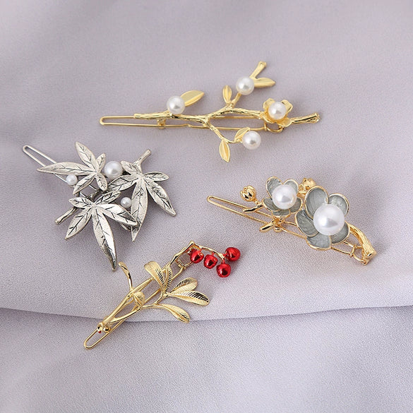 Wholesale Alloy Electroplated Mori Style Plant Flowers Tassel Hair Clip For Women