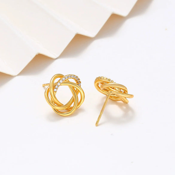 Wholesale Alloy Electroplated Real Gold Flower Earrings For Women Small Fresh Style