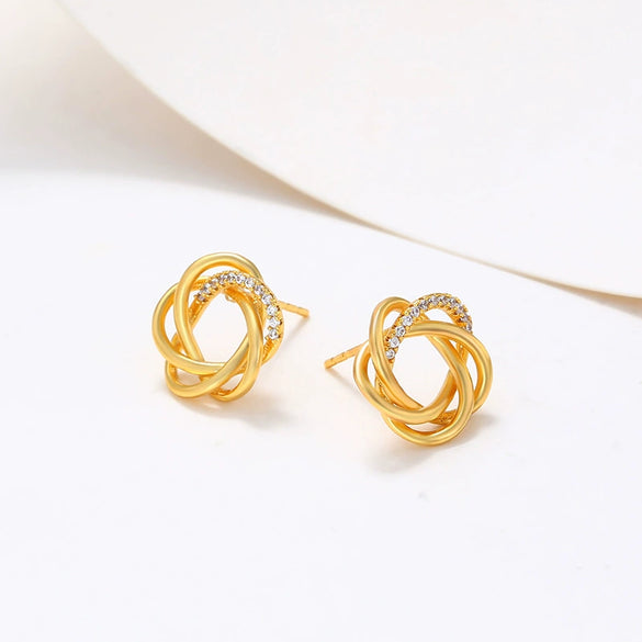 Wholesale Alloy Electroplated Real Gold Flower Earrings For Women Small Fresh Style