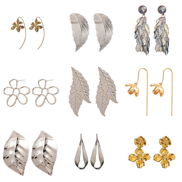 Wholesale Alloy Electroplated Simple Plant Flower And Leaf Pattern Pin Earrings For Women