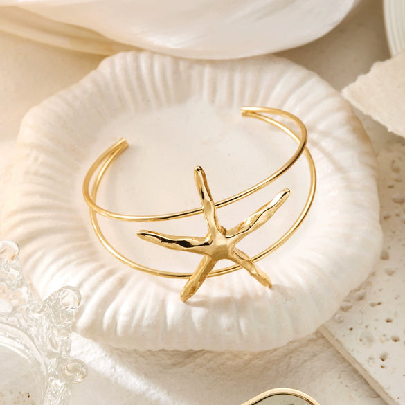 Wholesale Alloy Electroplated Starfish Adjustable Open Bracelet Modern Minimalist Animal Style Accessories