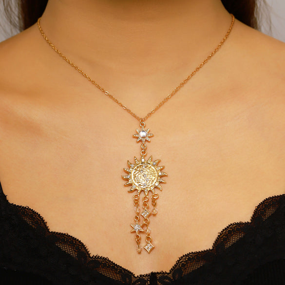 Wholesale Alloy Electroplated Sun Moon Star Cloud Universe Pattern Necklace And Earring Set For Women