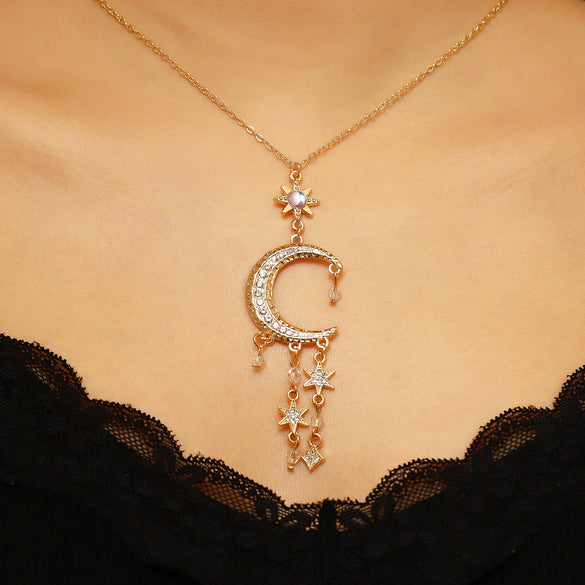 Wholesale Alloy Electroplated Sun Moon Star Cloud Universe Pattern Necklace And Earring Set For Women