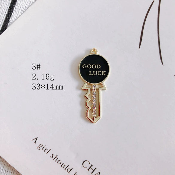 Wholesale Alloy Electroplating Key Love Lock Inlaid Pearl Hollow Small Pendant Accessories