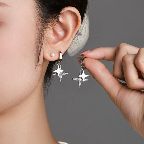 Wholesale Alloy Elegant Double Star Micropaved Zircon Earrings