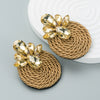 Wholesale Alloy Exaggerated Round Earrings With Color Rhinestone And Geometric Pattern Woven By Polyester Elastic Wire In Simple Style With Diamond Treatment