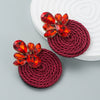 Wholesale Alloy Exaggerated Round Earrings With Color Rhinestone And Geometric Pattern Woven By Polyester Elastic Wire In Simple Style With Diamond Treatment