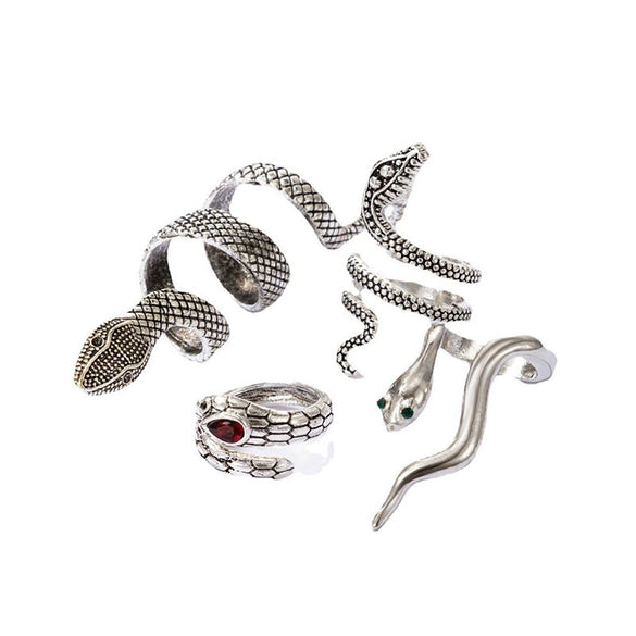 Wholesale Alloy Exaggerated Snake Animal Zodiac Ring Fourpiece Set Electroplated