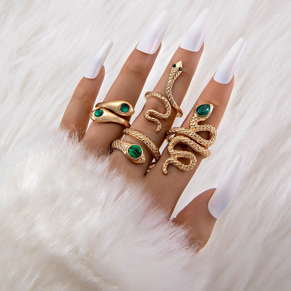 Wholesale Alloy Exaggerated Snake Animal Zodiac Ring Fourpiece Set Electroplated
