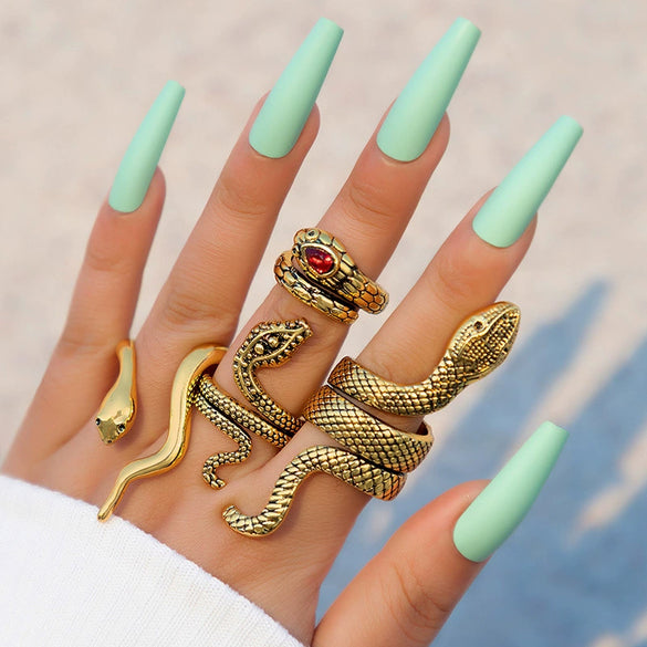 Wholesale Alloy Exaggerated Snake Animal Zodiac Ring Fourpiece Set Electroplated