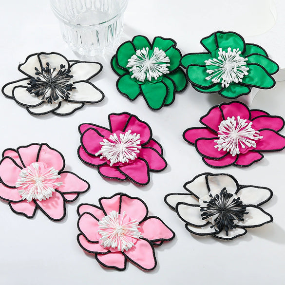 Wholesale Alloy Fabric Simulation Flower Earrings Handmade Geometric Style For Women