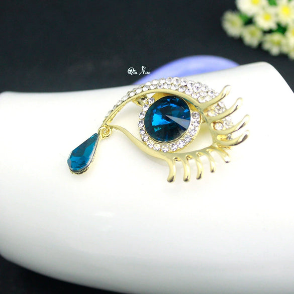 Wholesale Alloy Fashion Big Eyes Tears Brooch Set With Precious Stones Geometric Style Unisex Decoration