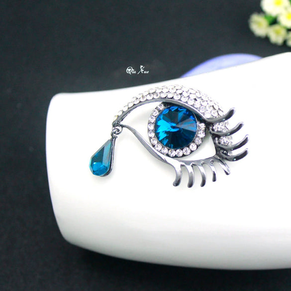 Wholesale Alloy Fashion Big Eyes Tears Brooch Set With Precious Stones Geometric Style Unisex Decoration