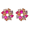 Wholesale Alloy Fashion Colored Diamond Multi Layer Square Rhinestone Windmill Shaped Women's Geometric Earrings