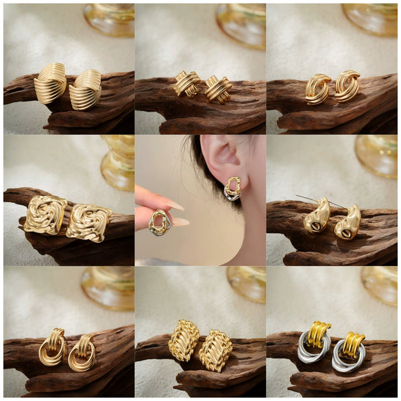 Wholesale Alloy Fashion Geometric And Heart Shape Electroplated Earrings