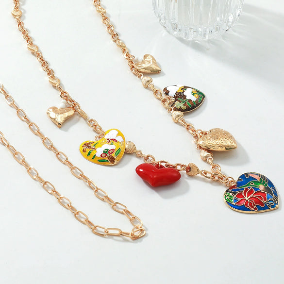 Wholesale Alloy Fashion Pendant Necklace With Heart And Flower Patterns Electroplated