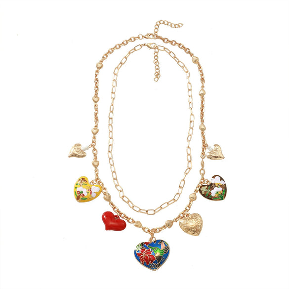 Wholesale Alloy Fashion Pendant Necklace With Heart And Flower Patterns Electroplated