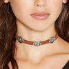 Wholesale Alloy Fashion Retro Flower Plate Turquoise Women's Necklace