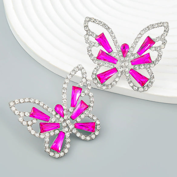 Wholesale Alloy Fashion Women's Exaggerated Animal Butterfly Diamond Earrings