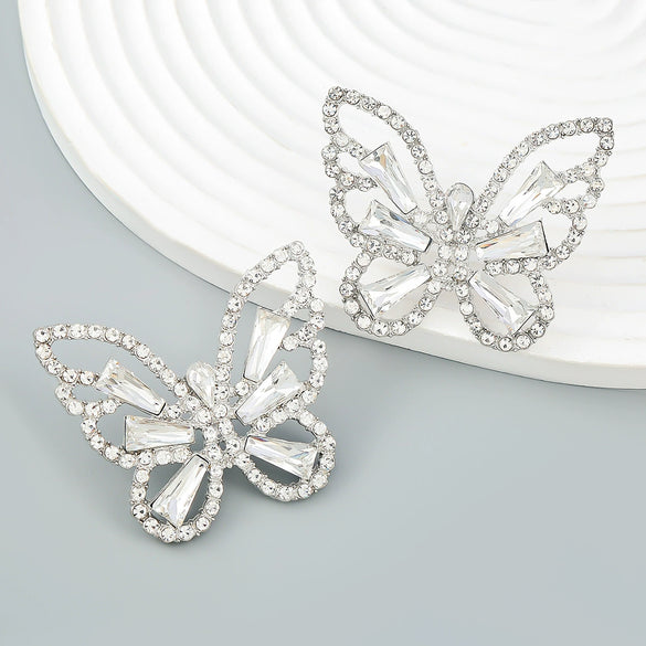 Wholesale Alloy Fashion Women's Exaggerated Animal Butterfly Diamond Earrings