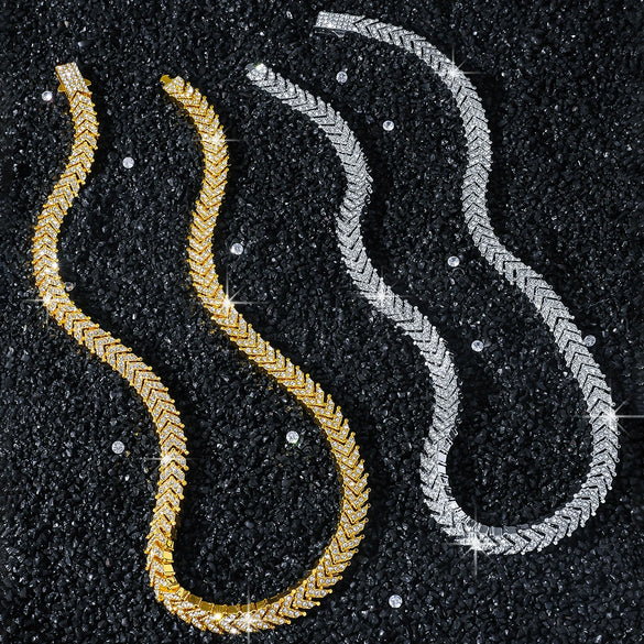 Wholesale Alloy Fishtail Stitching Cuban Chain Necklace Hiphop Style Geometric Diamond Design Unisex