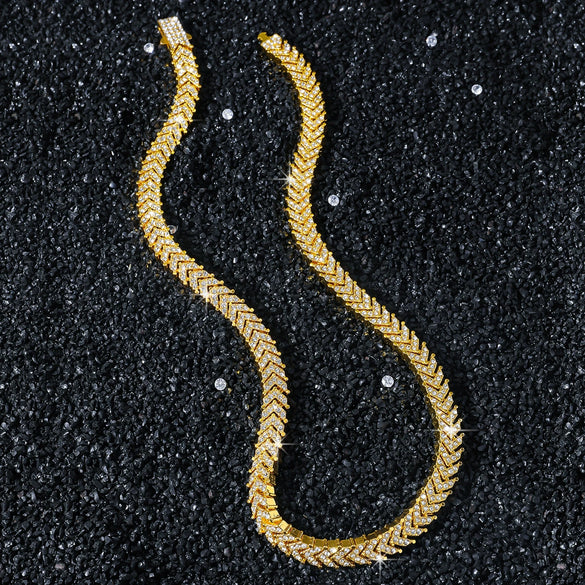 Wholesale Alloy Fishtail Stitching Cuban Chain Necklace Hiphop Style Geometric Diamond Design Unisex