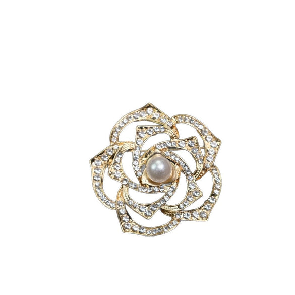 Wholesale Alloy Flower Brooch With Electroplating Silk Towel Buckle Pearl Rhinestone Decoration