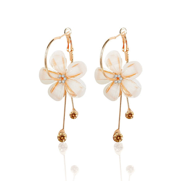 Wholesale Alloy Flower Tassel And Long Ring Earrings With Embedded Diamonds For Girls Sweet And Elegant