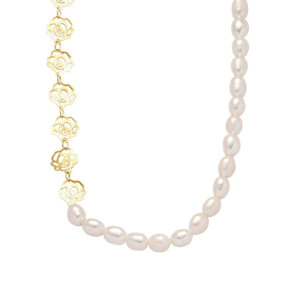 Wholesale Alloy Freshwater Pearl Handmade Flowershaped Necklace For Women Retro Fashion And Elegant Accessories