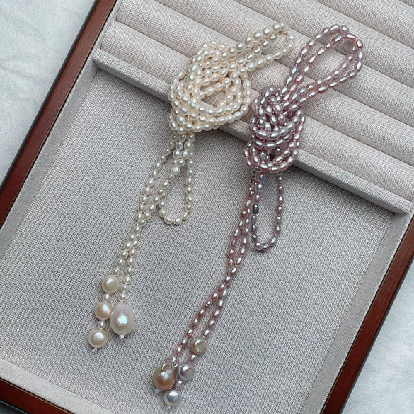 Wholesale Alloy Freshwater Pearl Sweater Chain Necklace For Women Light Luxury Rice And Water Drop Shape Sweet Cool Style