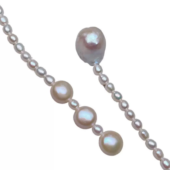 Wholesale Alloy Freshwater Pearl Sweater Chain Necklace For Women Light Luxury Rice And Water Drop Shape Sweet Cool Style