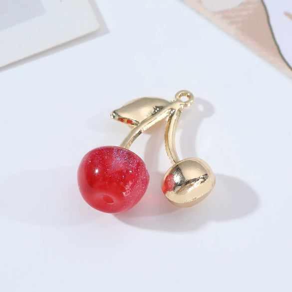 Wholesale Alloy Fruit Cherry Style Electroplated Diy Earrings And Hair Accessory Pendant Materials
