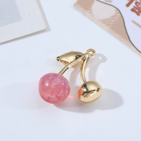 Wholesale Alloy Fruit Cherry Style Electroplated Diy Earrings And Hair Accessory Pendant Materials