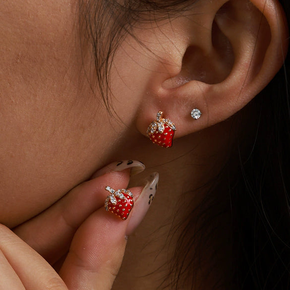 Wholesale Alloy Fruit Strawberry Style Electroplated Women's Earrings
