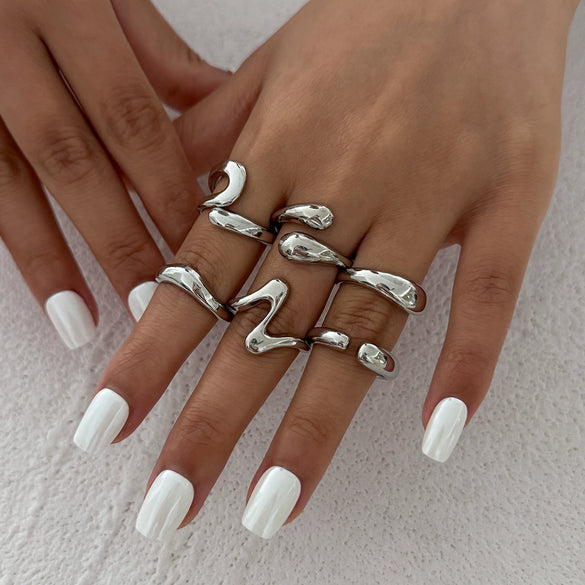 Wholesale Alloy Geometric Asymmetrical Water Drop Hug Ring With Electroplating For Women