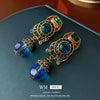 Wholesale Alloy Geometric Blue Crystal Diamondencrusted Electroplated Women's Earrings