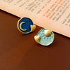 Wholesale Alloy Geometric Blue Crystal Diamondencrusted Electroplated Women's Earrings