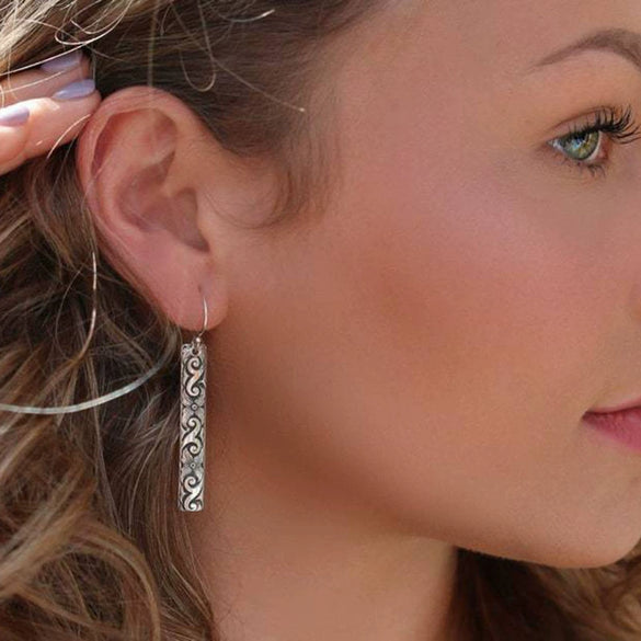 Wholesale Alloy Geometric Carved Drop Earrings With Ancient Silver Ear Hook Retro Style Electroplated For Women