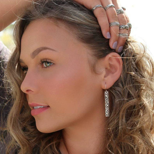 Wholesale Alloy Geometric Carved Drop Earrings With Ancient Silver Ear Hook Retro Style Electroplated For Women