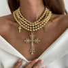 Wholesale Alloy Geometric Cross Multilayer Light Luxury Style Diamondencrusted Electroplated Women's Necklace