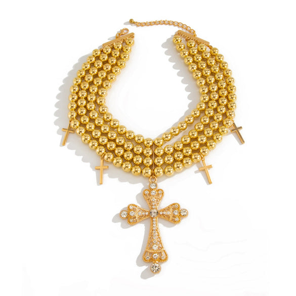 Wholesale Alloy Geometric Cross Multilayer Light Luxury Style Diamondencrusted Electroplated Women's Necklace