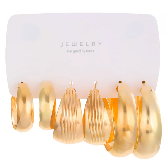 Wholesale Alloy Geometric Cshaped Electroplated Women's Earrings 3Piece Set